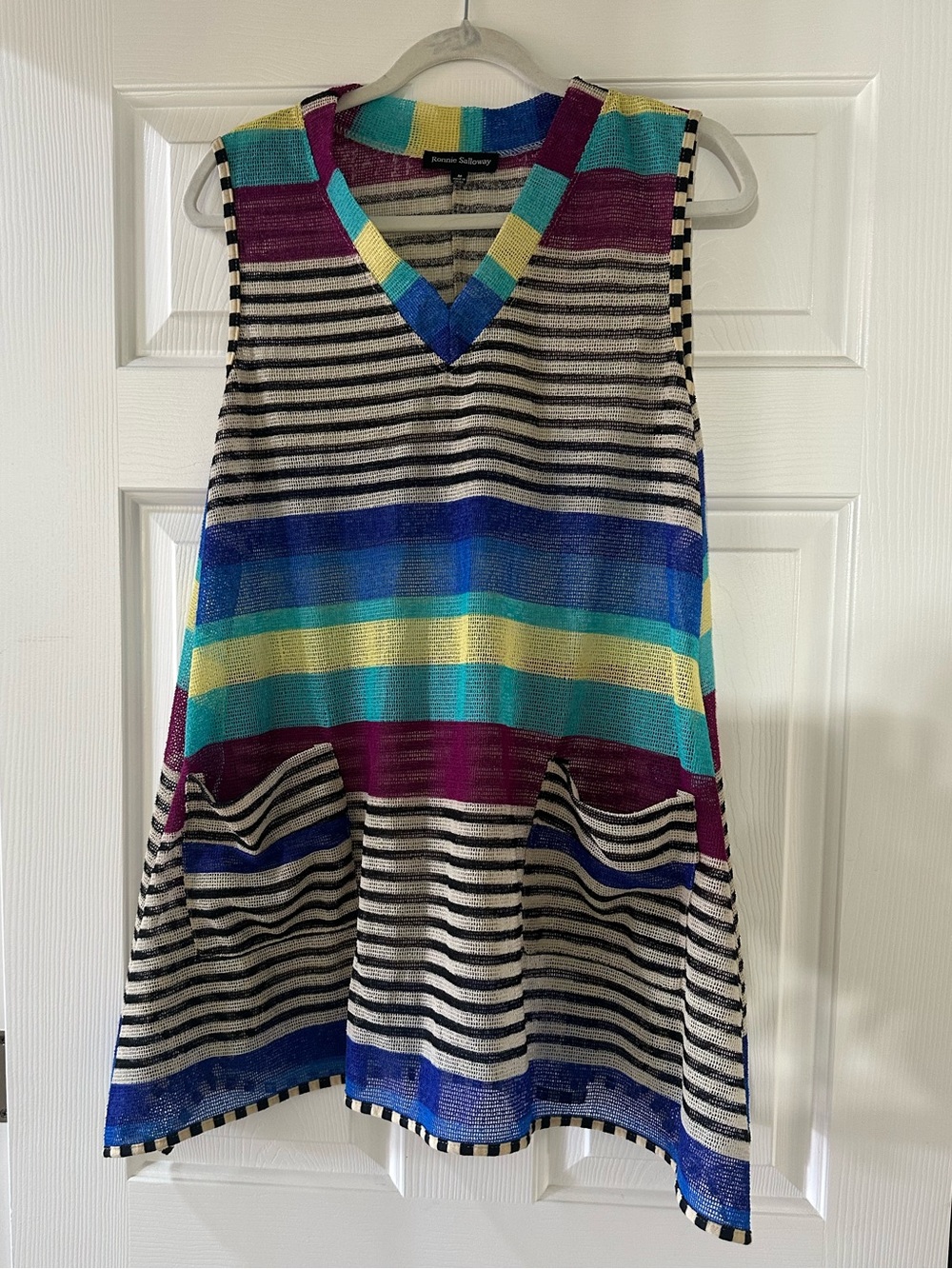 Ronnie Salloway Striped Multicolor V-Neck Swim Coverup